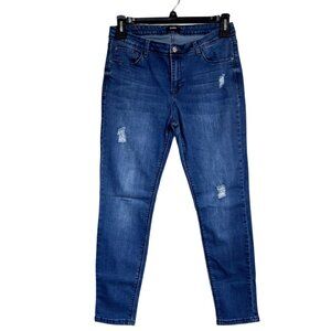 Kensie Skinny Jeans Women's 10/30 Effortless Ankle Mid Rise Distressed Med Wash